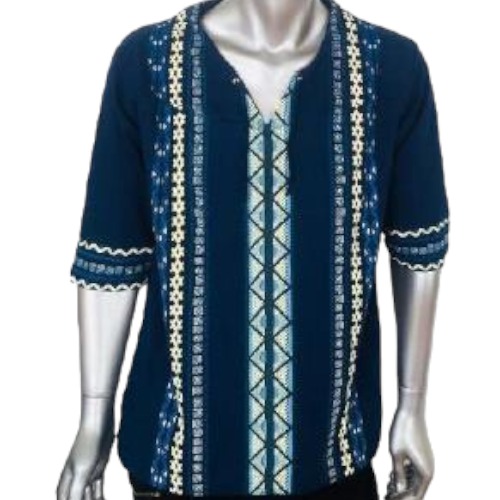 126Ca Huipil Maya Manga 3/4 Dark Denim